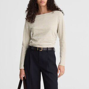 NEW WITH TAGS Madewell Ruched Crewneck Long-Sleeve Tee in Soft Slub in Dune L